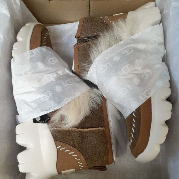 FIRM! UGG Fluff Punk UGGPure & Lamb Fur Suede Ankle Boots Chestnut Brown US 5 - Picture 5 of 8